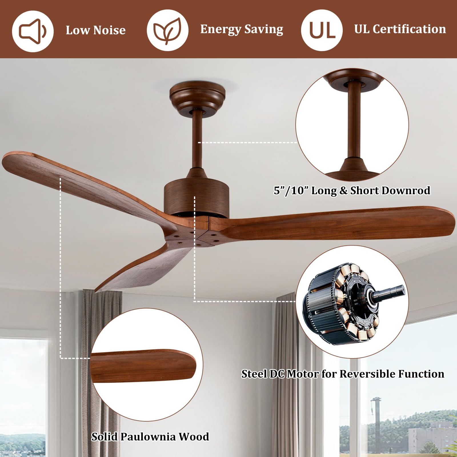 Tangkula 52" Ceiling Fan, Outdoor Indoor Ceiling Fan with Remote Control