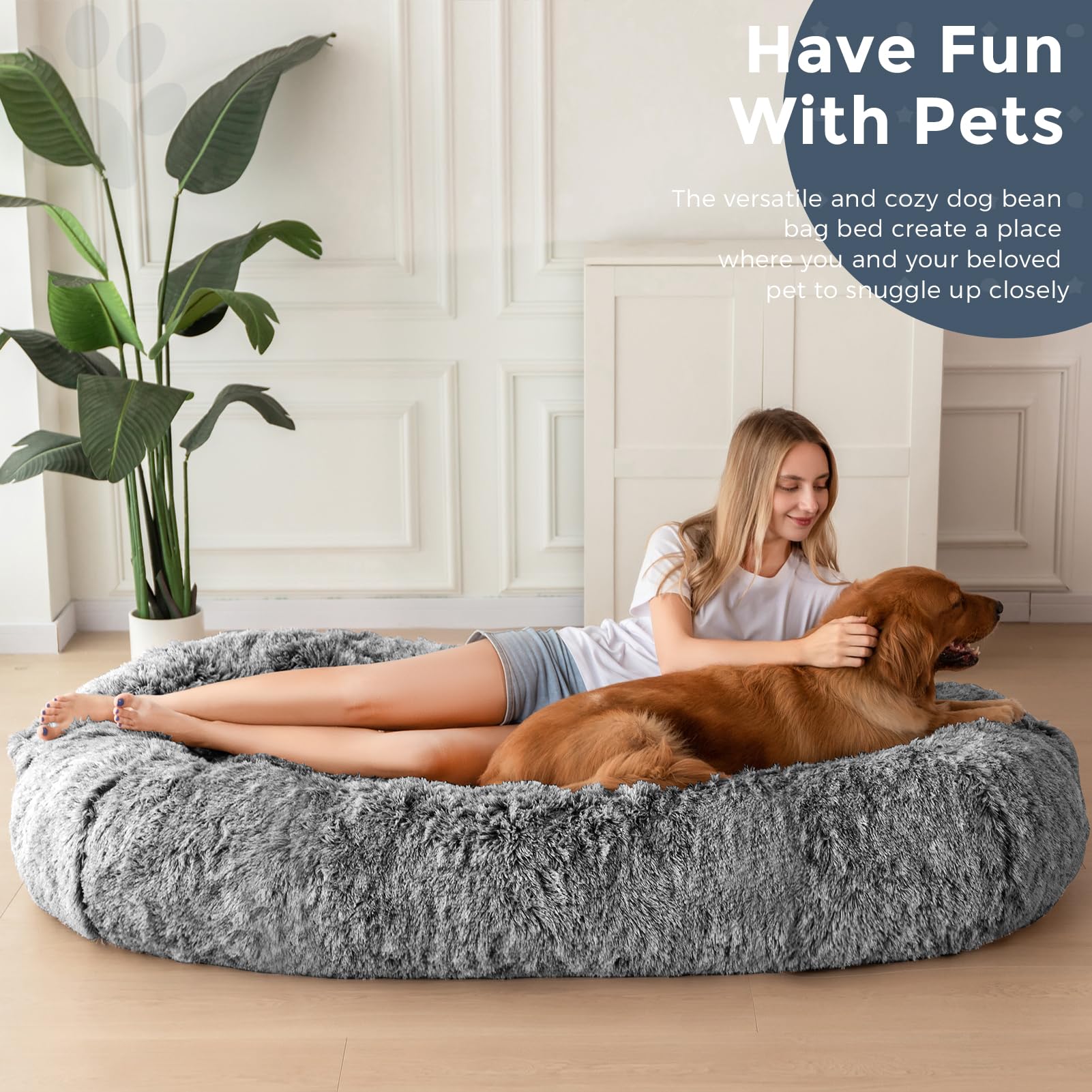 MAXYOYO Dog Bed for Human, Faux Fur Giant Bean Bag Bed for People Adults, 72.8"x45.3"x12"