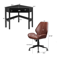 Tangkula 2PS Desk and Chair Set, Corner Desk with Height Adjustable Ergonomic Swivel Chair