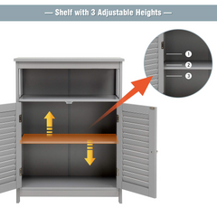 Tangkula Bathroom Floor Cabinet, Wooden Freestanding Storage Cabinet with Double Shutter Door & Adjustable Shelf