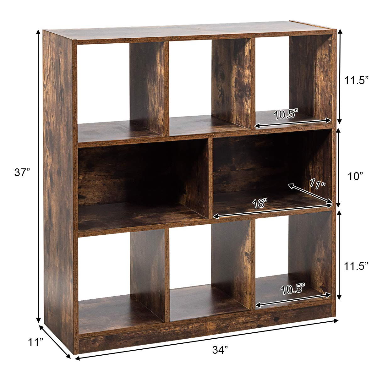 Tangkula 8 Cubes Industrial Wooden Bookcase, Freestanding Bookshelf with Open Shelves