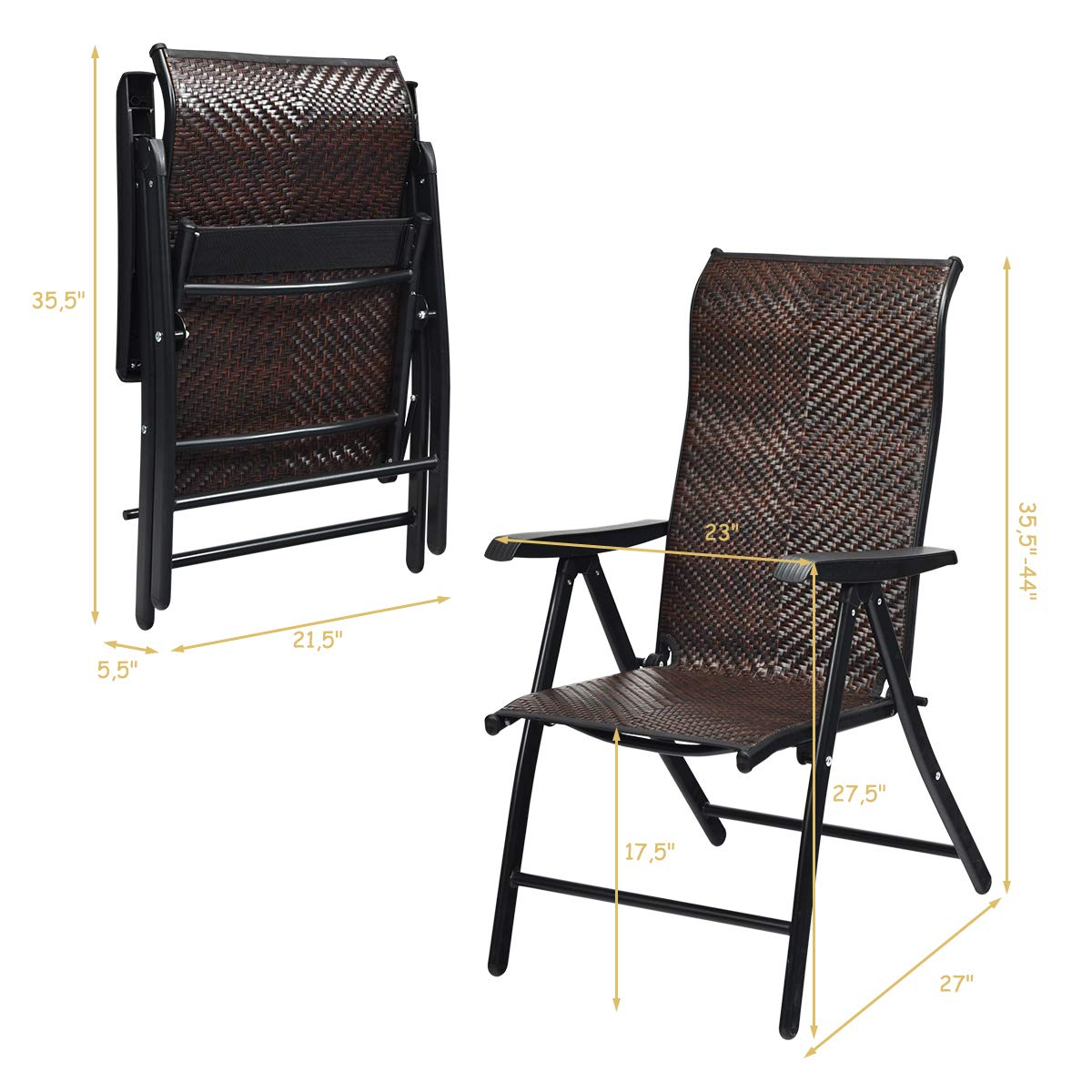 Tangkula Patio Rattan Folding Chair, Outdoor Wicker Portable Camping Chair with Widened Armrest