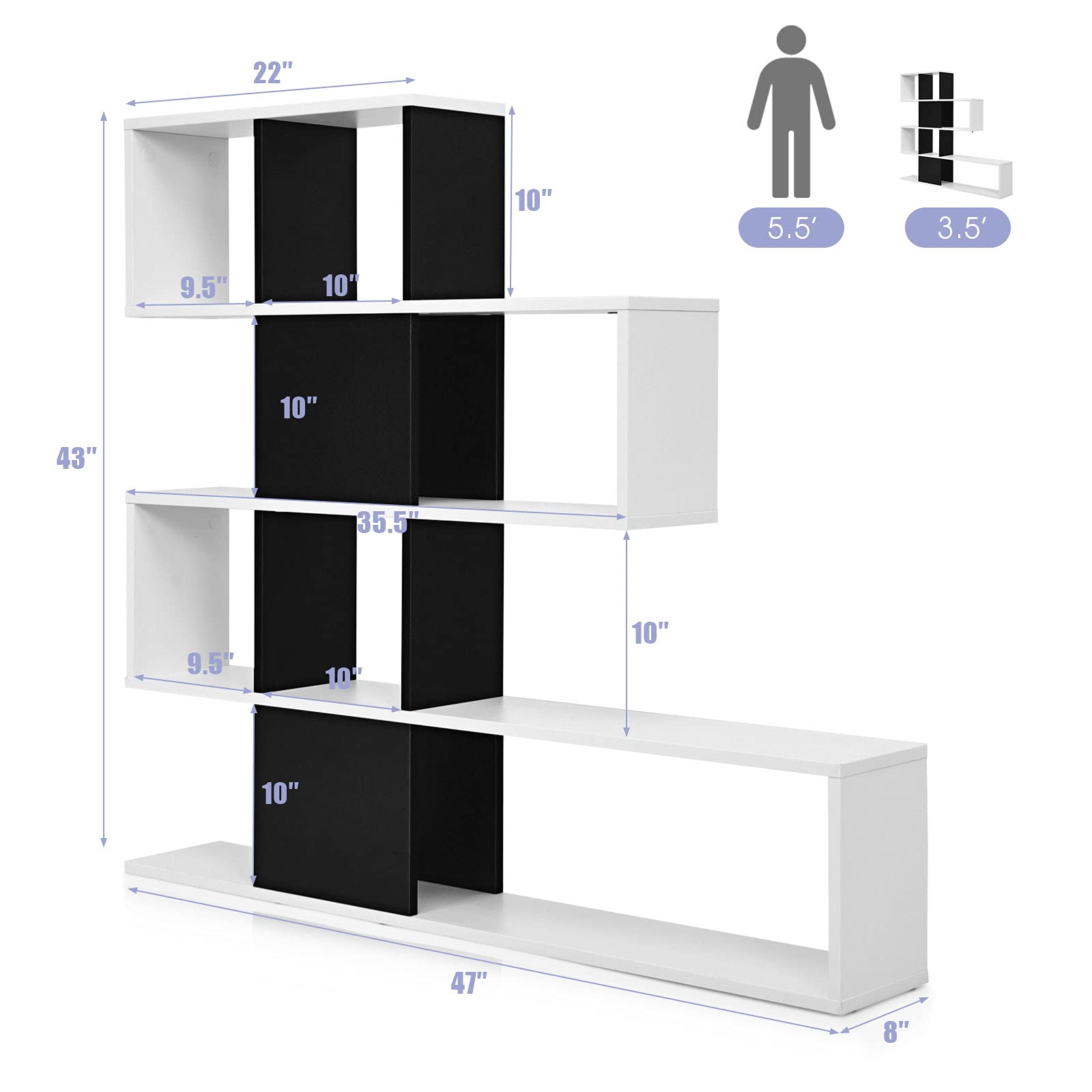 Tangkula 5-Shelf Bookshelf, Modern Ladder Corner Bookshelf, 12 Cubes Stepped Storage Bookcase