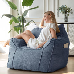 MAXYOYO Giant Bean Bag Chair for Adults, Large Fluffy Bean Bag Couch for Living Room with Decorative Edges, Dusty Blue