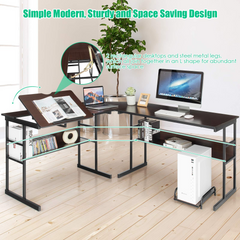 Tangkula 67 inches L-Shaped Desk, Corner Computer Desk with Bottom Bookshelves & CPU Stand