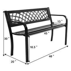 Outdoor Garden Bench Park Bench with Steel Frame & PVC Backrest, Park Bench with Large Seat for 2-3 People