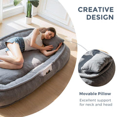 MAXYOYO Human Dog Bed with Pillow, Giant Bean Bag Bed for Adults, Grey, 72.8"x45.3"x12"