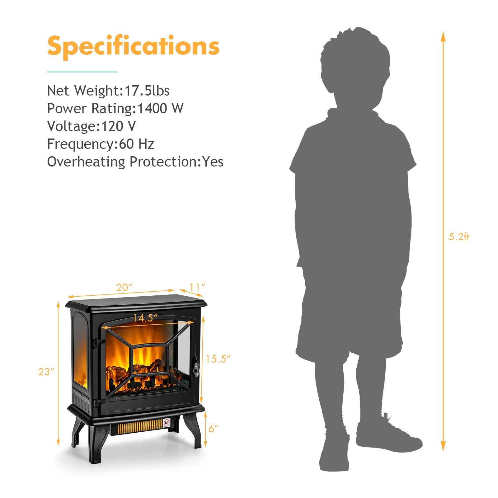 Tangkula 23 Inch Electric Fireplace Stove