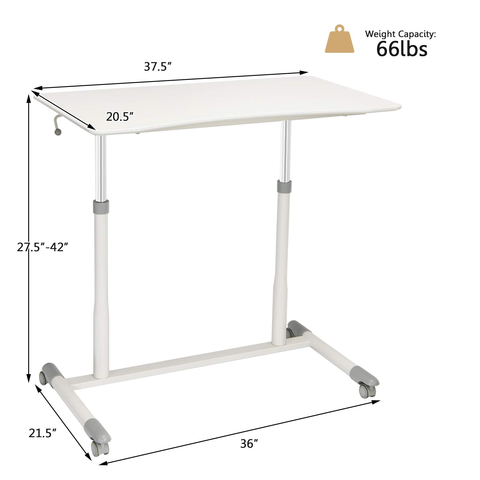 Tangkula Mobile Computer Desk with Steel Frame, Small Height Adjustable Rolling Compact Stand Up Desk on Wheels