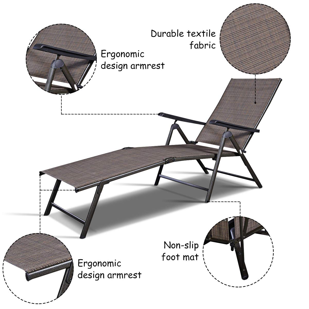 Tangkula Patio Lounge Chair Chaise, Adjustable Backrest