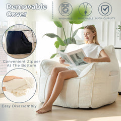 MAXYOYO Giant Bean Bag Chair for Adults, Large Fluffy Bean Bag Couch for Living Room with Decorative Edges, White