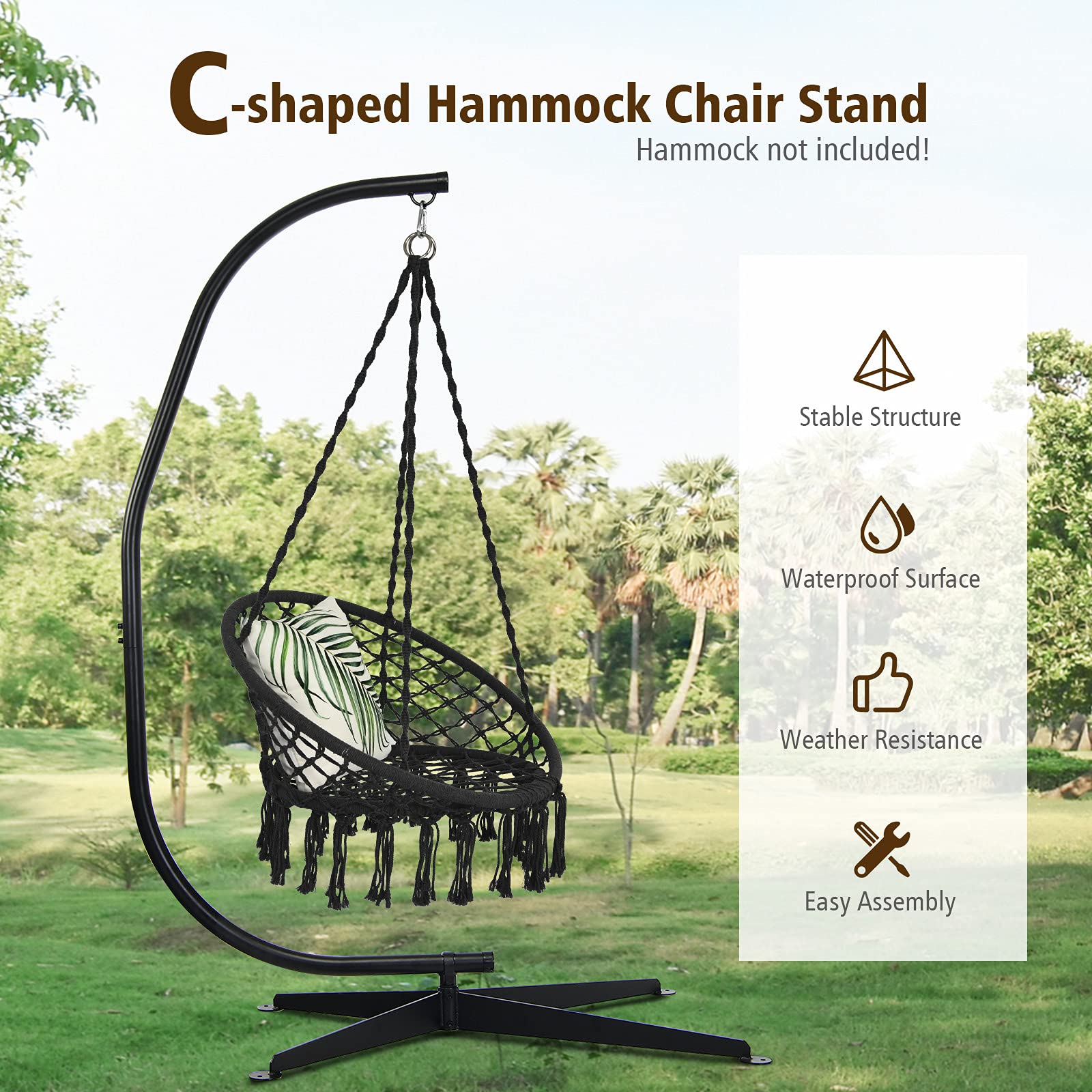 Hammock Stand, Steel C Stand for Hanging Chair, 360-Degree Rotation Egg Chair Stand