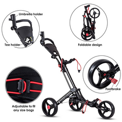 Tangkula Golf Push Cart, Lightweight Aluminum Collapsible Golf Pull Cart, 3 Wheels Push & Pull Golf Cart Trolley with Foot Brake