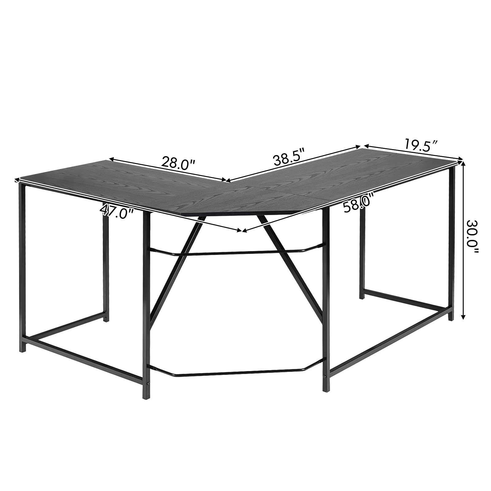 L Shaped Corner Computer Desk, 58 Inch Computer Workstation with Reinforced Metal Frame