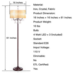 Tangkula Crystal Floor Lamp Sheer Shade Elegant Design Floor Light