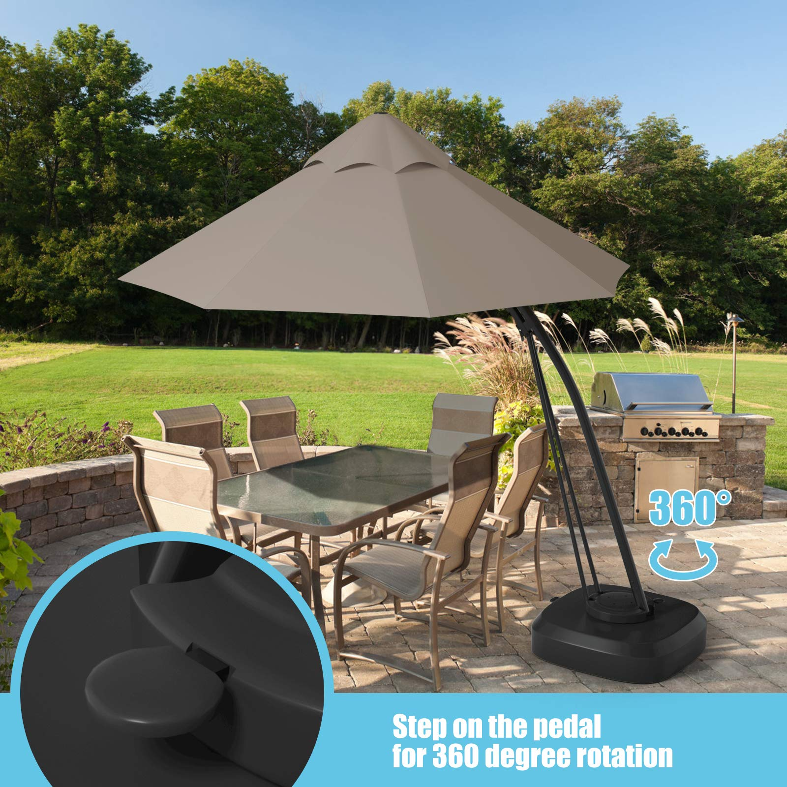 Tangkula 11 FT Offset Patio Umbrella, Aluminum Frame Double Top Hanging Umbrella with Weight Base