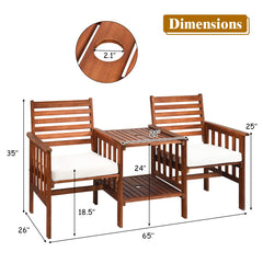 Tangkula Acacia Wood Loveseat, 3pcs Outdoor Table Chairs Set (White)