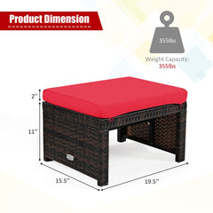 2 Pieces Patio Rattan Ottomans, All Weather Outdoor Footstool Footrest Seat with Soft Cushion