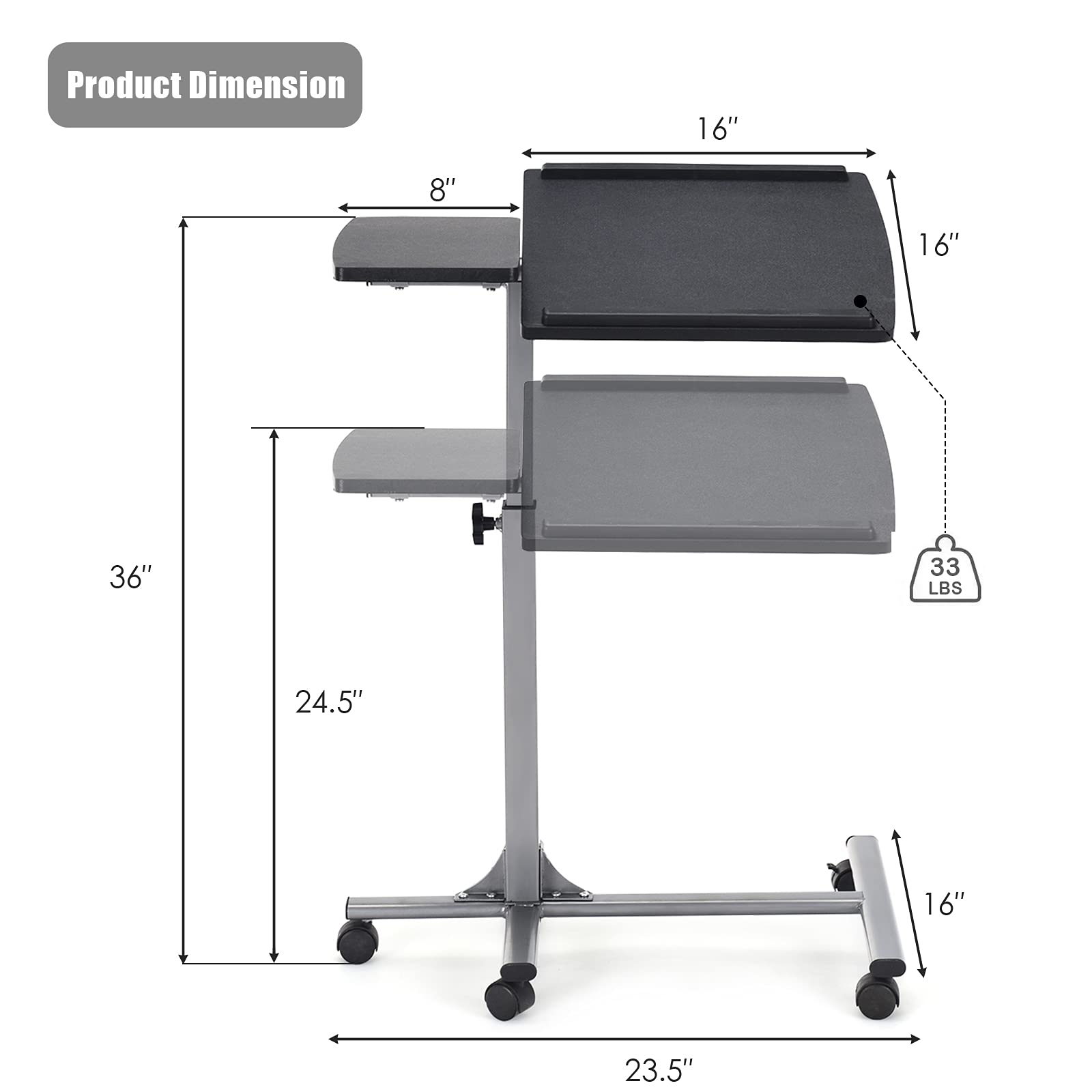 Tangkula Overbed Laptop Desk, Mobile Laptop Stand with Tilting Tabletop