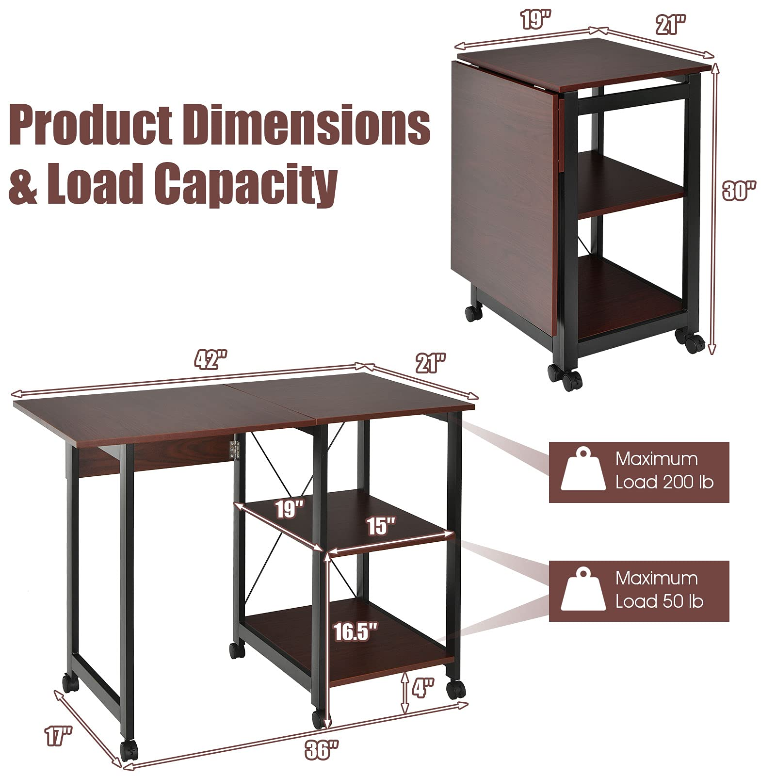 Tangkula Mobile Folding Computer Desk, Modern Writing Desk w/ 2-Tier Storage Shelves