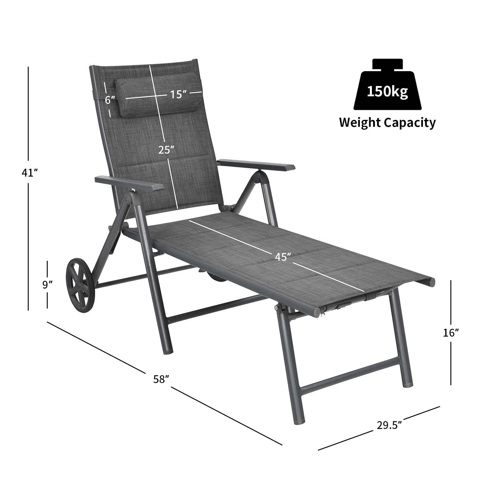 Tangkula Patio Chaise Lounge W/Wheels, Outdoor Folding Padded Lounge Chair W/ 7-Position Backrest, Removable Headrest