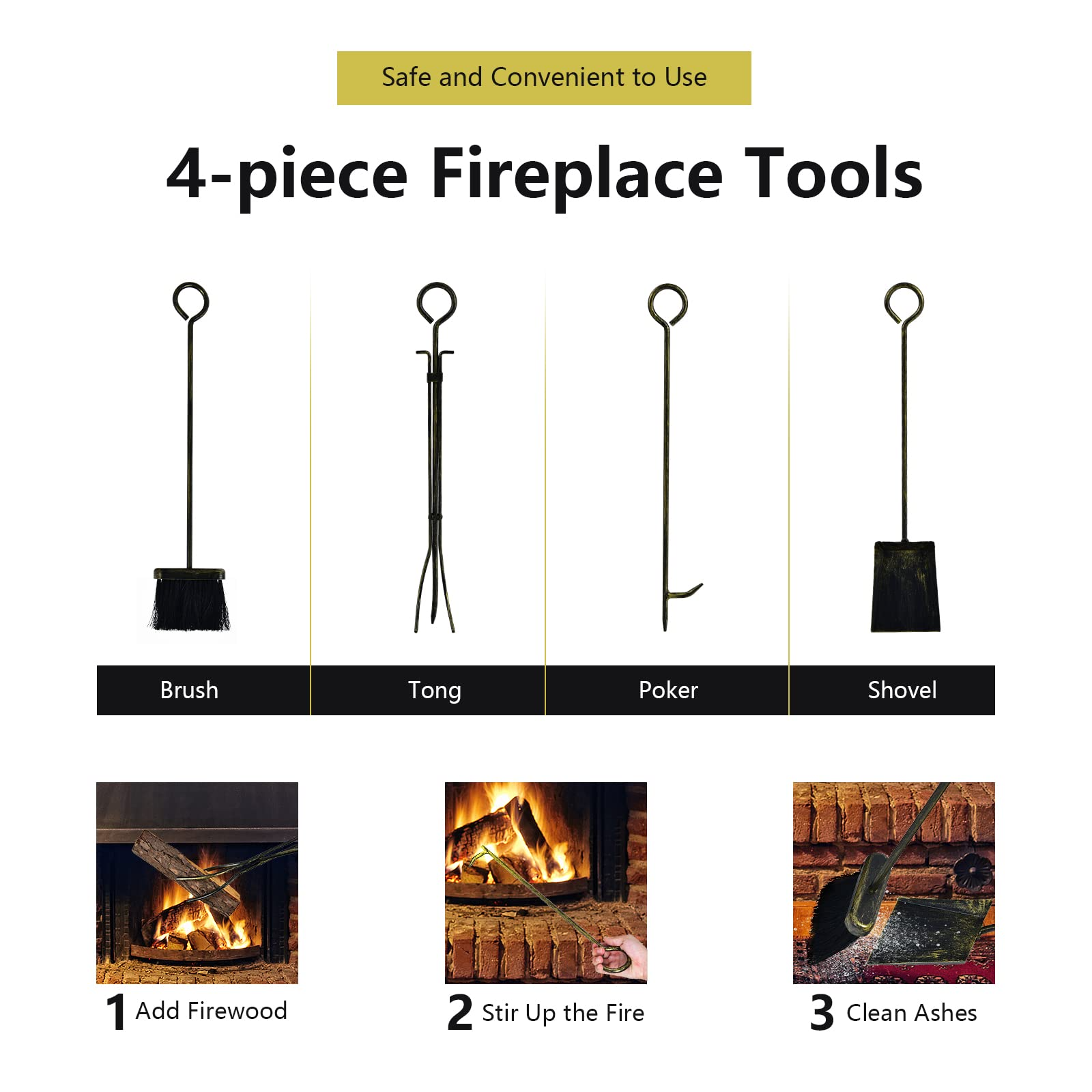 Tangkula Firewood Rack with 4 Fireplace Tools, Firewood Rack Bin Log Holder with Fireplace Tools Set