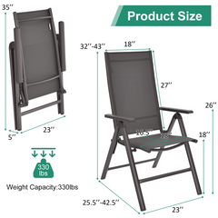 Tangkula Patio Dining Chairs, No Assembly Needs, Portable Folding Patio Chairs with 7-Position Adjustable Backrest and Aluminium Frame