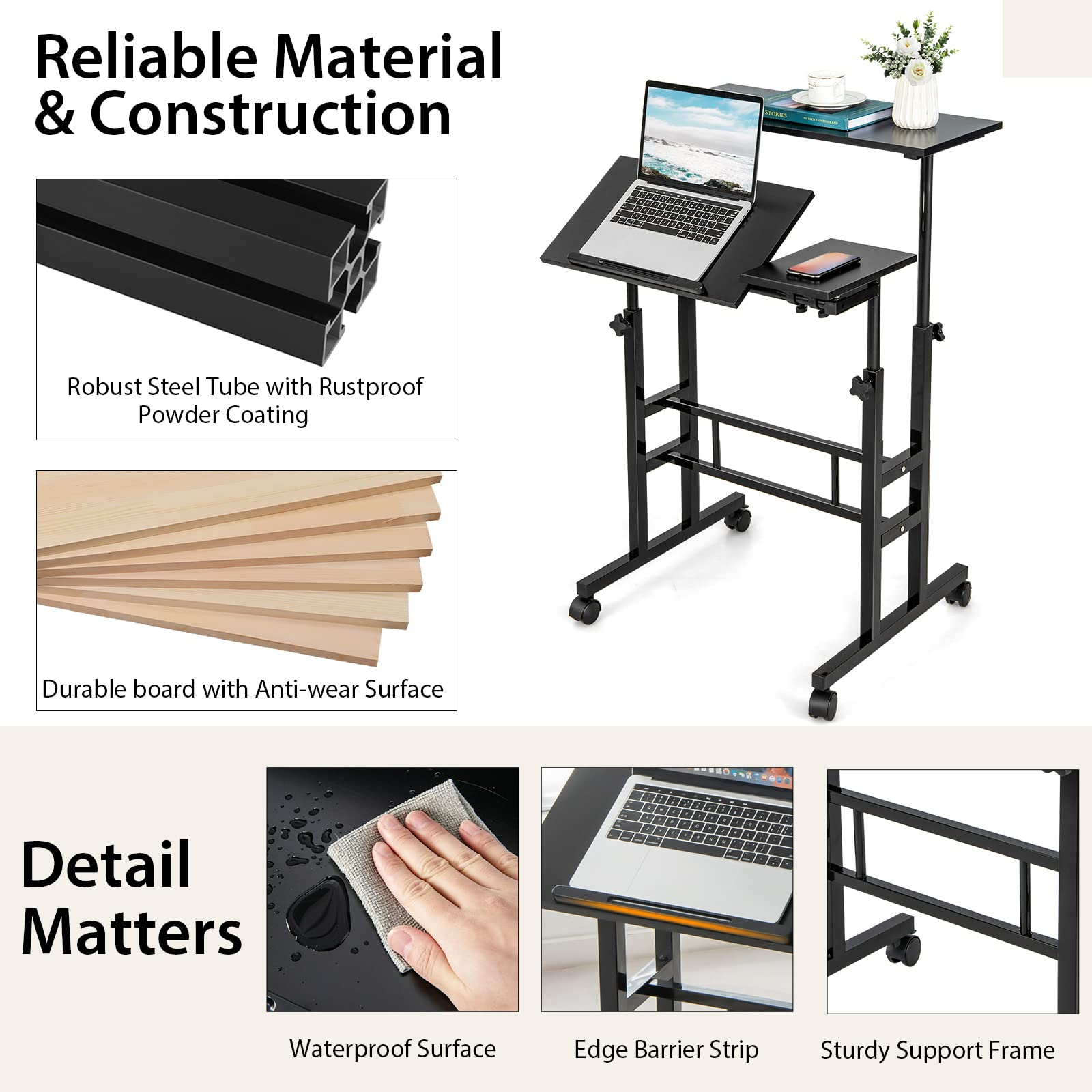 Tangkula Mobile Standing Desk Stand Up Desk