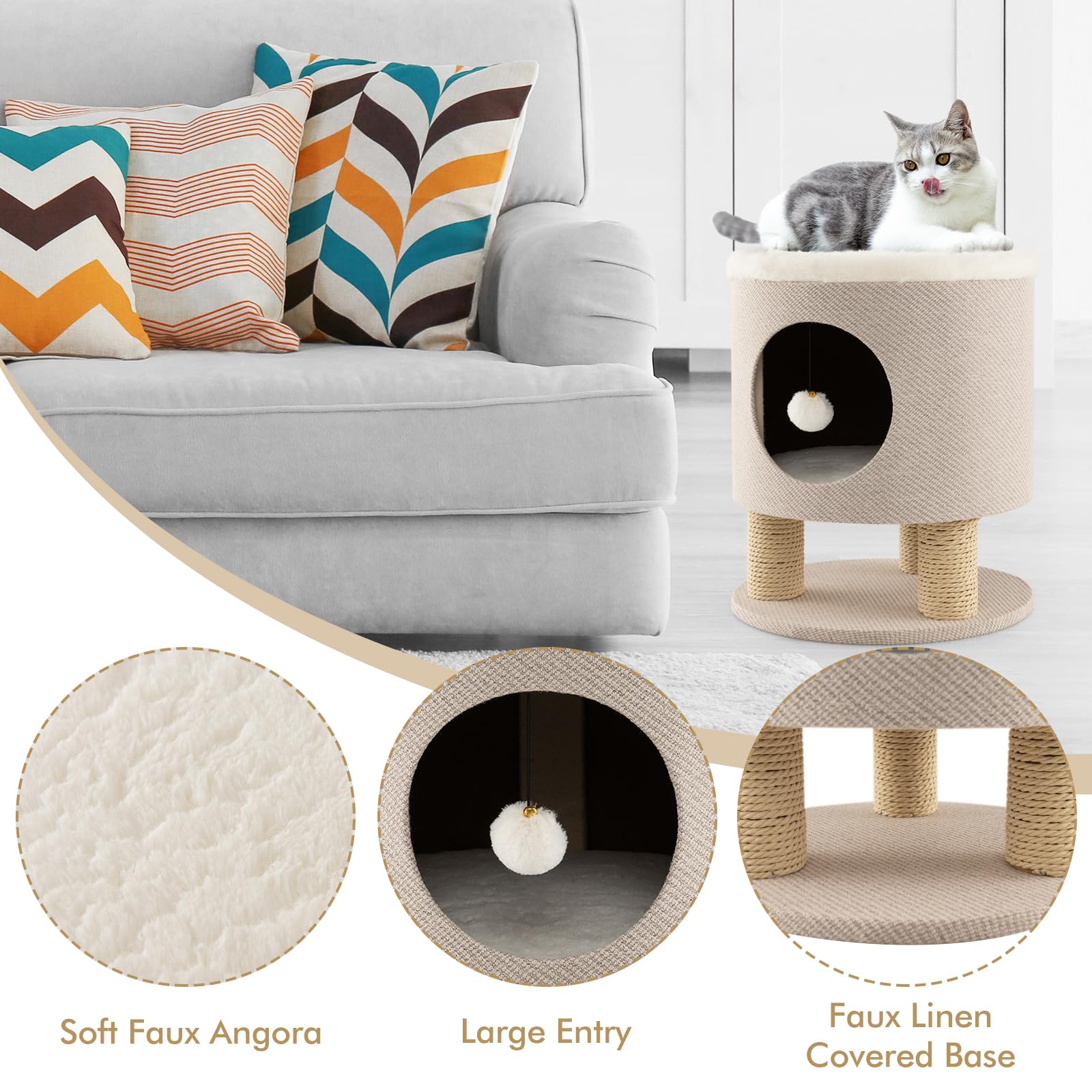 Tangkula Cat Condo Stool for Indoor Cats, Pet House Ottoman & Kitty Bed with Scratching Posts & Plush Ball Toy