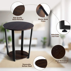 Tangkula Round End Table, 2-Tier Metal Sofa Table with Storage Shelf