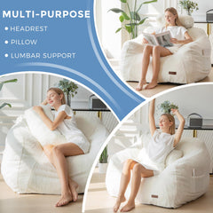 MAXYOYO Giant Bean Bag Chair with Pillow, Fuzzy Comfy Large Bean Bag Chair Couch for Reading and Gaming, Beige