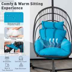 Tangkula Patio Egg Chair with Stand, Hanging Egg Swing Chair with Removable Pillow & Cushion