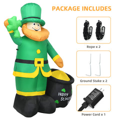 Tangkula St Patrick's Day Inflatable Leprechaun, Blow up Lighted Giant Doll Holding Shamrock and Pot of Gold