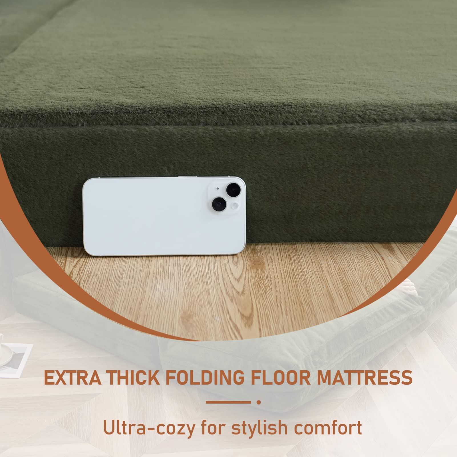 MAXYOYO Bean Bag Folding Sofa Bed, Floor Mattress Extra Thick Floor Sofa with Faux Fur Washable Cover, Green