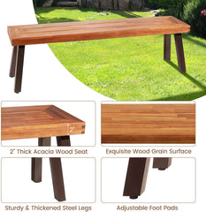 Outdoor Acacia Wood Bench, Patio Dining Bench Picnic Bench with Steel Legs (1, Teak)