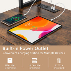 Tangkula L-Shaped Desk with Power Outlet, Large Corner Desk Converts to 2-Person Long Desk with Hutch