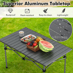 Tangkula Aluminum Folding Camping Table, Lightweight Roll-up Camp Table for 4-6 People with Large Tabletop & Carry Bag