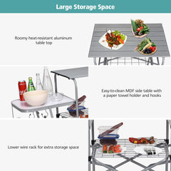 Folding Grill Table, Aluminum Camping Kitchen Table with Cook Station,