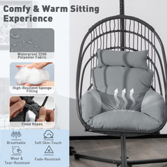 Tangkula Patio Egg Chair with Stand, Hanging Egg Swing Chair with Removable Pillow & Cushion