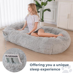 MAXYOYO Human Dog Bed, Long Faux Fur Giant Bean Bag Bed for Humans and Pets, Faux Fur Grey