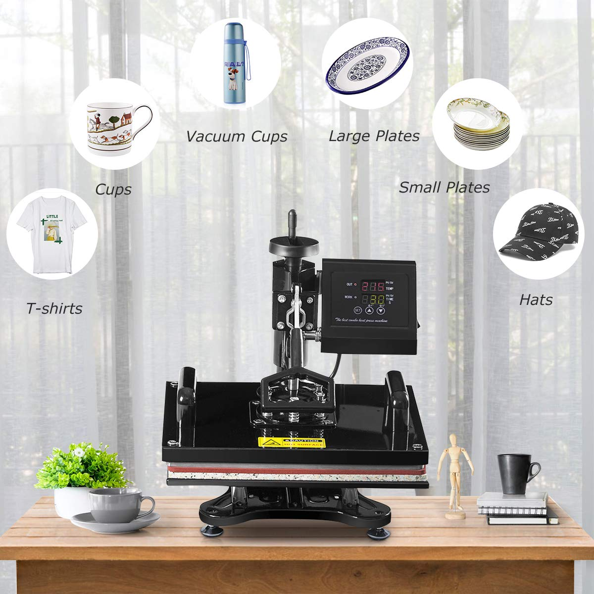 Tangkula 6 in 1 Heat Press Machine, 12x15 Inch Multifunctional Digital Transfer Sublimation Swing-Away