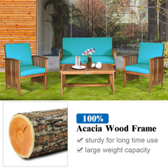 Tangkula Outdoo Wood Sofa Set w/Water Resistant Cushions, Padded Patio Seating Chat Set