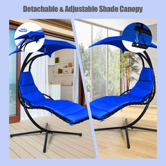 Hanging Chaise Lounge, Arc Stand Floating Hammock Swing Chair w/ Canopy and Built-in Pillow