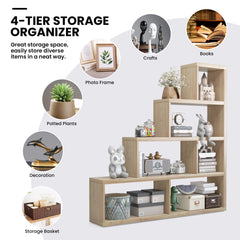 Tangkula 10 Shelves Bookshelf, L Shaped Freestanding Ladder Corner Bookshelf