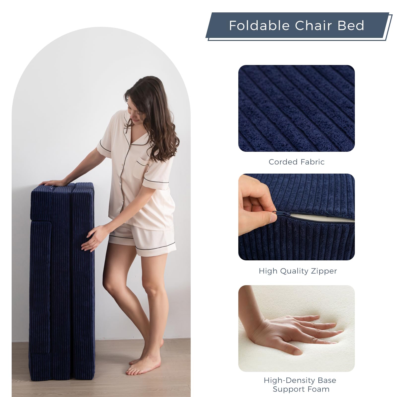 MAXYOYO Multifunctional Folding Sofa Bed, Portable Foldable Sleeper Sofa Floor Couch Futon Mattress for Guest Room, Navy