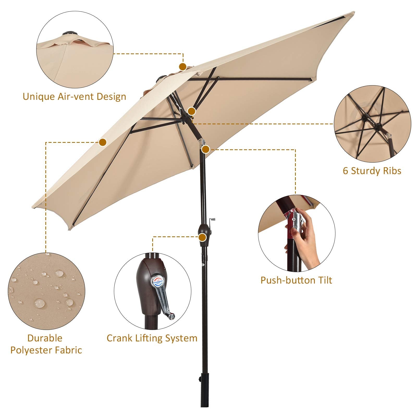 10FT Patio Umbrella, Outdoor Market Table Umbrella with Push Button Tilt