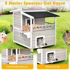 Tangkula 2-Story Outside Cat Shelter Condo Enclosure with Escape Door