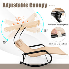 Tangkula 2 Person Lounge Chair with Adjustable Canopy, Outdoor Chaise Lounge with 2 Detachable Pillows and Wheels