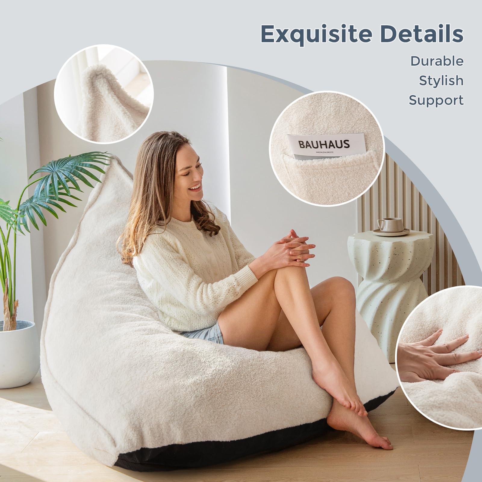 MAXYOYO Bean Bag Chairs for Adult, Giant Bean Bag Couch with Filler, Shaggy-beige