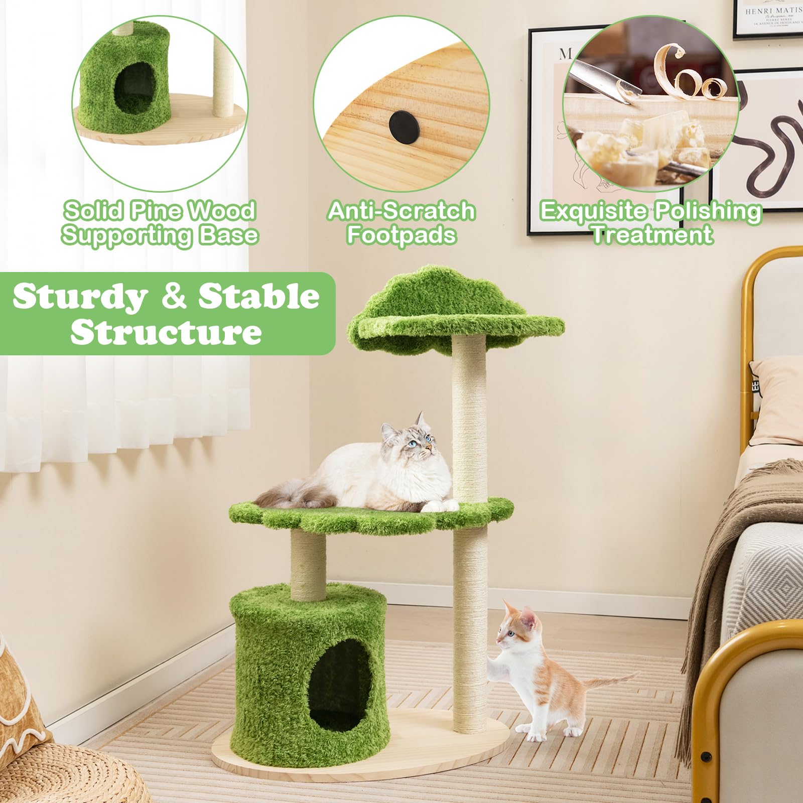 Tangkula Cat Tree Tower, Multi-Level Modern Wood Cat Tower, 38"